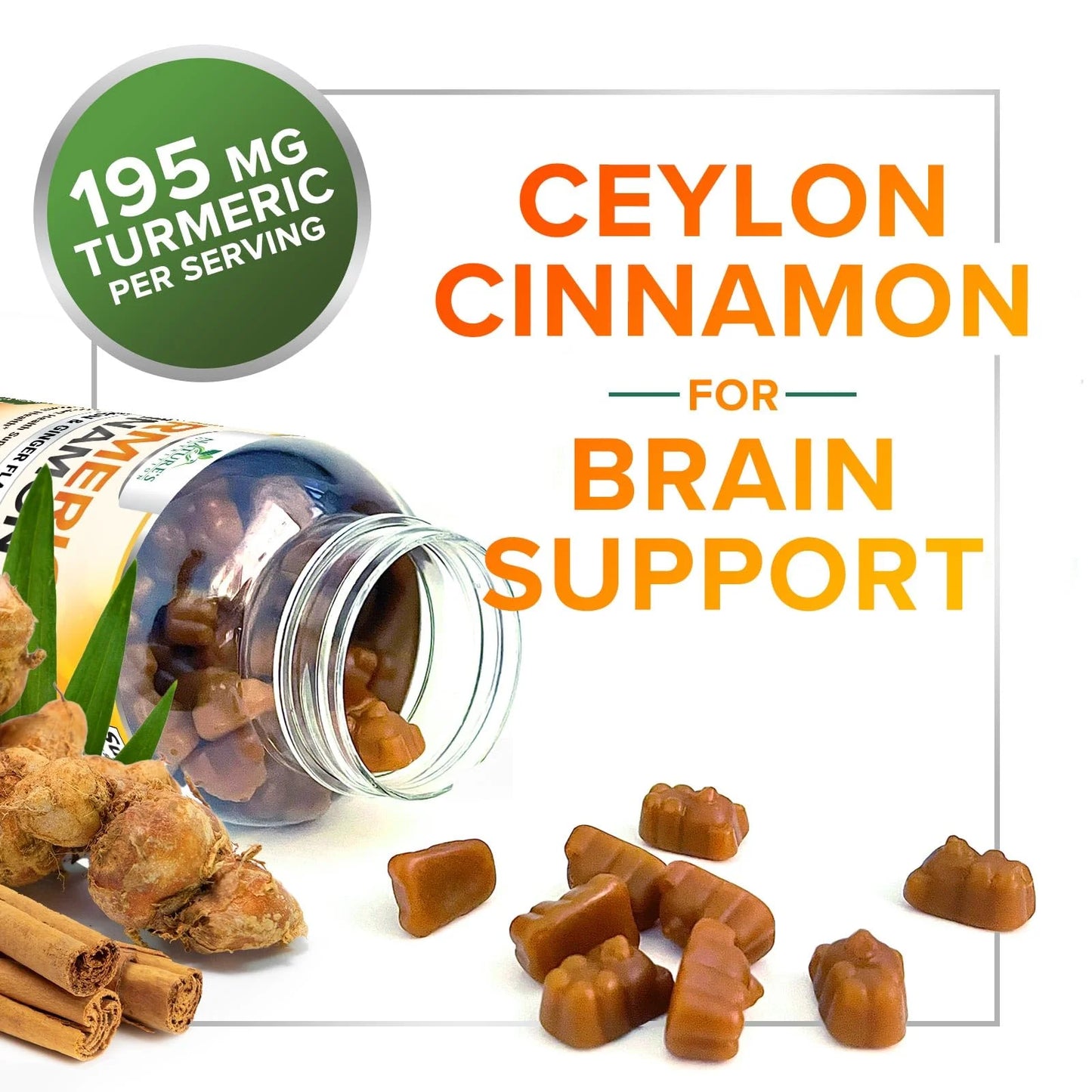 Turmeric Curcumin Supplement Gummies with Ginger & Cinnamon, 95% Curcuminoids Turmeric Curcumin Gummy with Black Pepper for Best Absorption, Nature'S Vegan Joint Support Tumeric, Non-Gmo, 60 Gummies