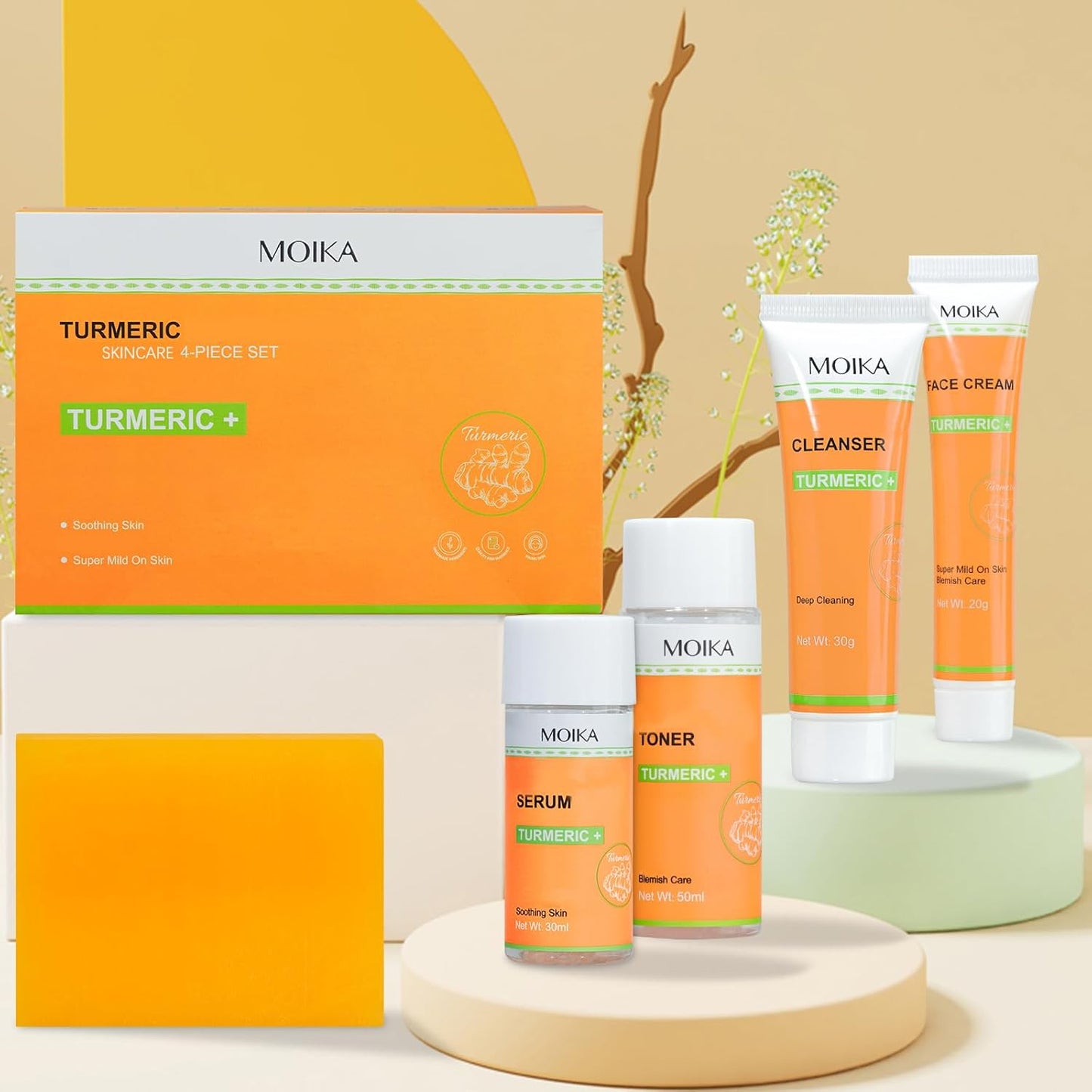 5 Pack Turmeric Soap Bar Turmeric Skincare, Exfoliating Tumeric Soap Nourishing Turmeric Facial Cleanser Turmeric Face Cream Toner Serum, Travel Size
