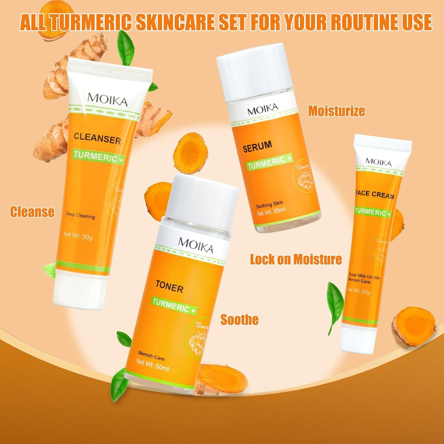 5 Pack Turmeric Soap Bar Turmeric Skincare, Exfoliating Tumeric Soap Nourishing Turmeric Facial Cleanser Turmeric Face Cream Toner Serum, Travel Size
