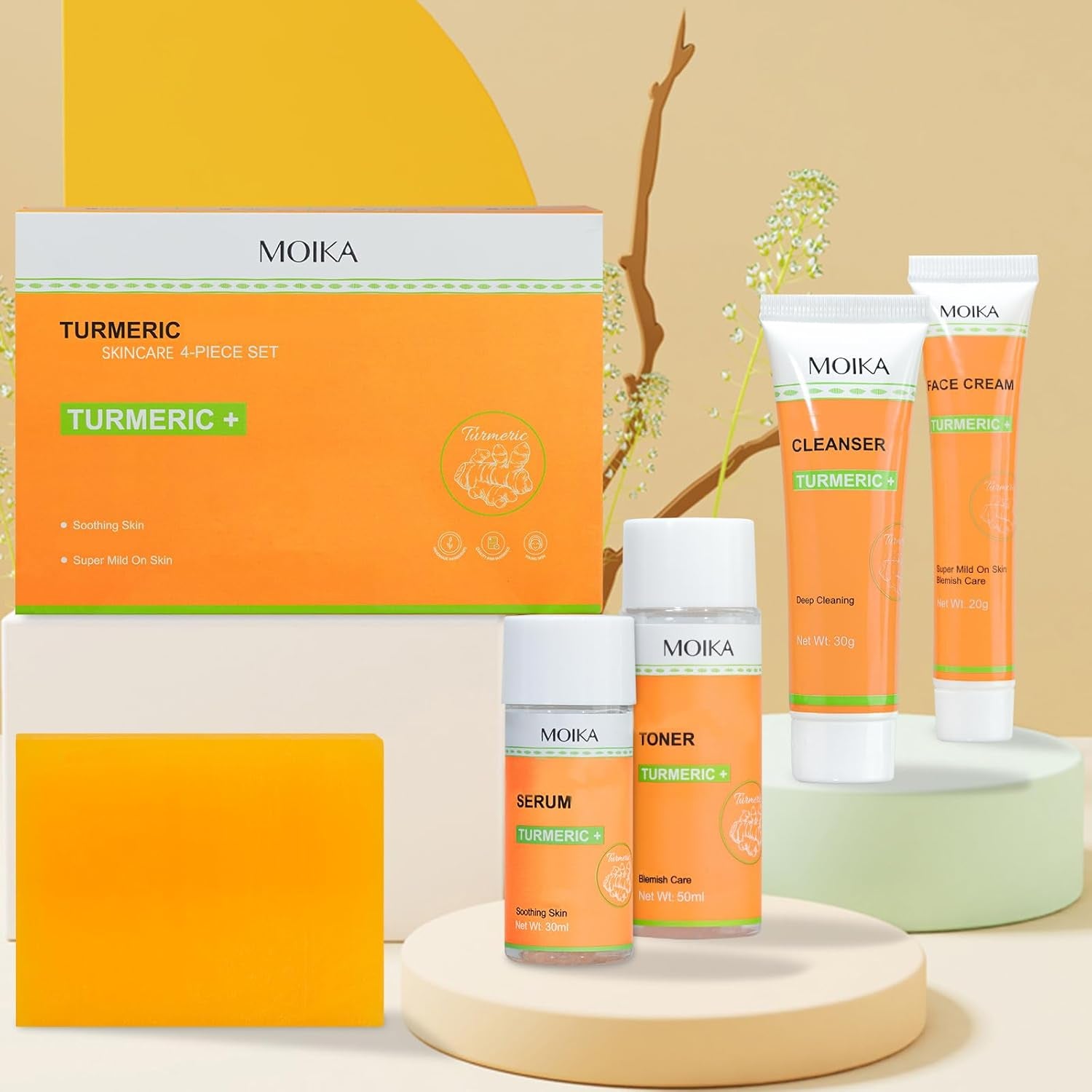 5 Pack Turmeric Soap Bar Turmeric Skincare, Exfoliating Tumeric Soap Nourishing Turmeric Facial Cleanser Turmeric Face Cream Toner Serum, Travel Size
