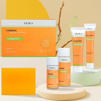 5 Pack Turmeric Soap Bar Turmeric Skincare, Exfoliating Tumeric Soap Nourishing Turmeric Facial Cleanser Turmeric Face Cream Toner Serum, Travel Size